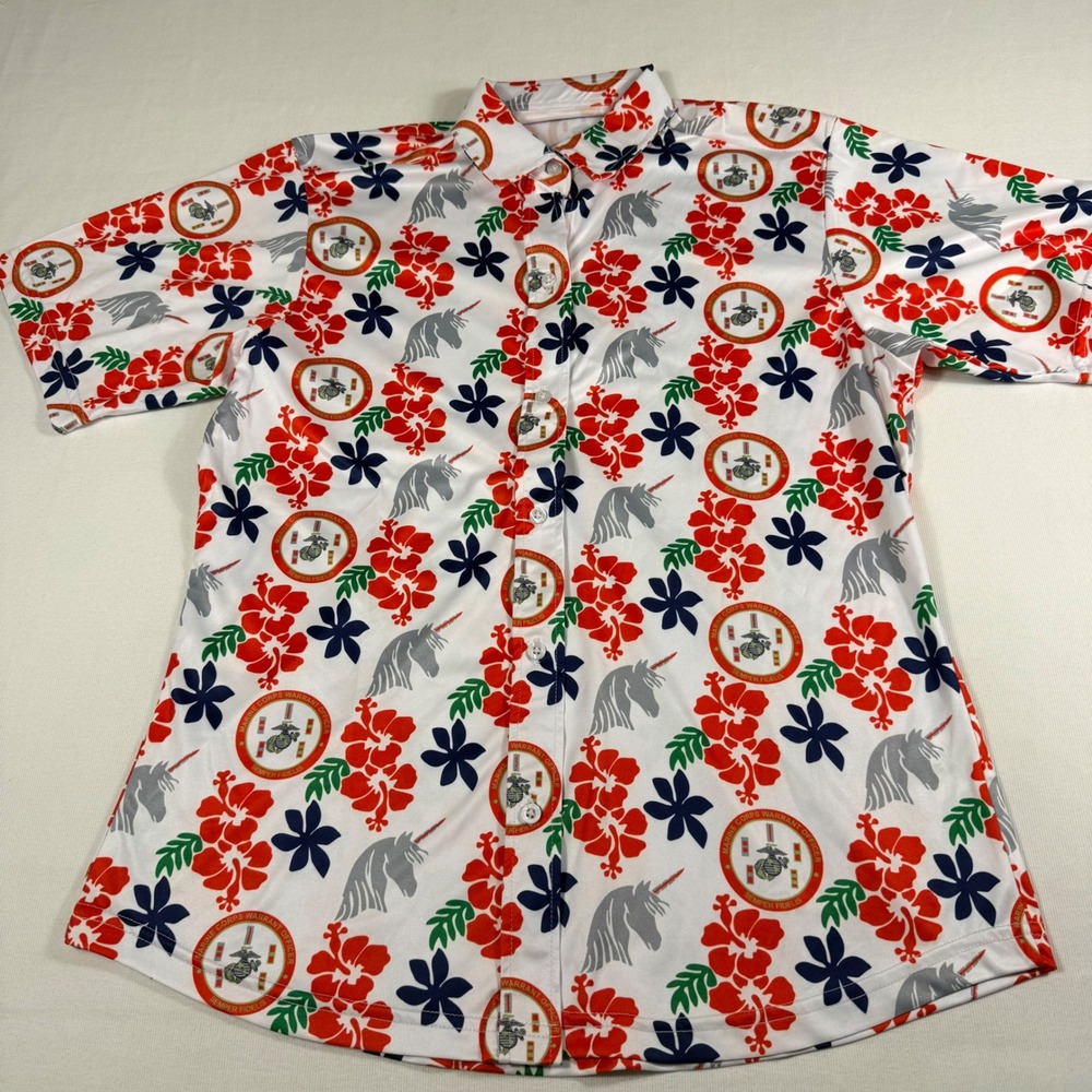Unbranded USMC Warrant Officer Shirt Medium White Tropical Unicorn Button Down